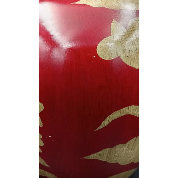 Beautiful Lg Red Vase With Cream Leaves and Flowers 10" - Picture 7 of 10